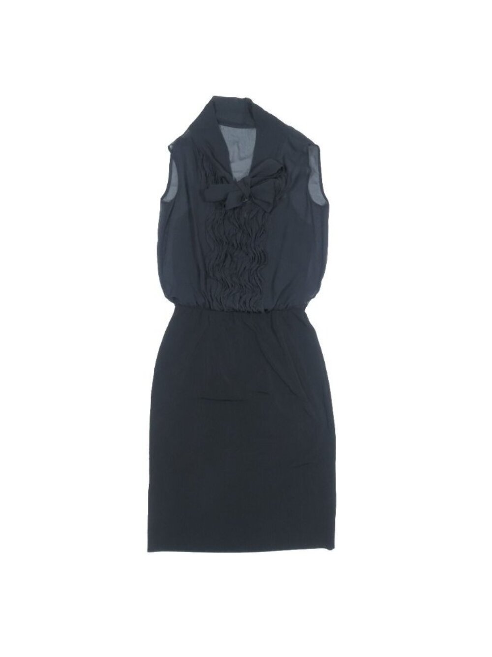 Max Mara Studio Frill Ribbon Sheer Dress Knee Length Sleeveless Black